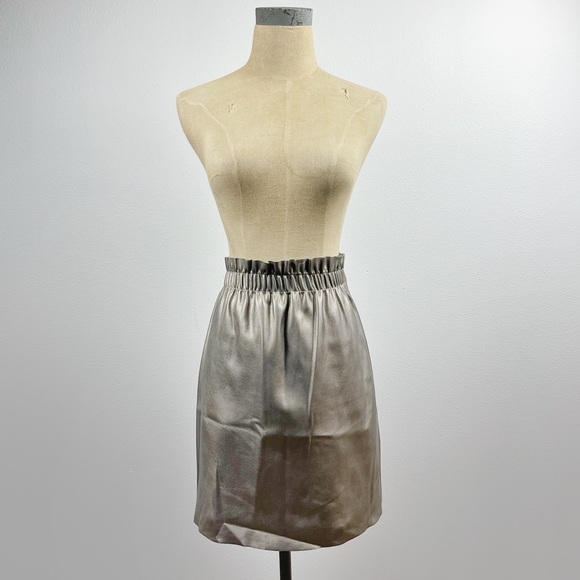 Zara Metallic Faux Leather Skirt With Pockets Elastic Waist Size Large - Picture 3 of 5
